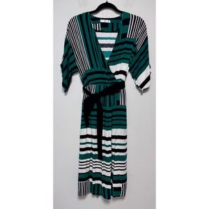 Kelly Green Striped‎ Wrap Style Dress Size 4 European Chic Modern Minimalism